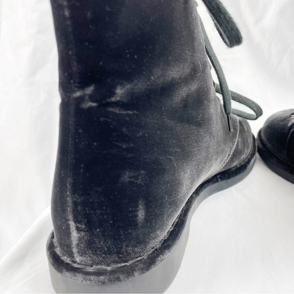 Chanel Velvet Lace Up Logo CC Round Toe Boots Black EU 37 Designer Winter - Picture 13 of 14